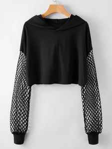 Camiseta corta de manga larga de algodón 100% para mujer, estampado de serigrafía de patrón sólido para primavera y otoño - Product Image 2