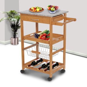 KIBamboo KIB007 Modern Design <b>Oak</b> Mobile Kitchen Shelf with Wheels Measures 37x50x78cm - Product Image 6