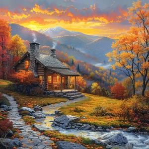 Whosale 5D Round Diamond Painting Set Peint à la Main Mountain Cabin Landscape Art Kits Frameless Home Decoration - Product Image 1