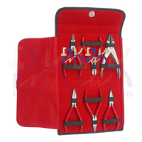 Kit de 6 pinces à bijoux en acier inoxydable : Pince à chaîne courbée 130mm, Pince coupante latérale 120mm, Pince à bec plat parallèle à mâchoires lisses 140mm