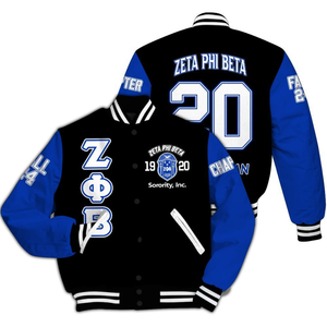 Zeta Phi Beta 1920 Letterman Jacket Blue White Sorority Varsity Chenille Patch ZPB Greek Life Founders Style Apparel - Product Image 3