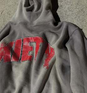 Ropa de calle de alta calidad Sudadera con capucha Fleece Blank Boxy Zip up Vintage Doble capa Lavado ácido Sun Faded Sudaderas con capucha desgastadas para hombres - Product Image 2