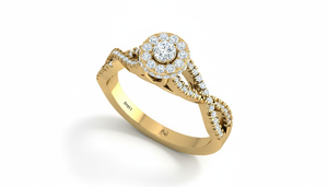 Anillo de Compromiso de Oro de 14K con Doble Halo de Diamantes Naturales Redondos y Tallo Dividido, Joyería de Diamantes de Alta Calidad, Pedidos al por Mayor Disponibles - Product Image 3