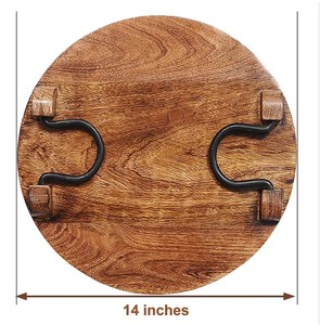 Premier fournisseur de plateau de service de fête en bois de manguier de qualité supérieure avec poignées en métal plateau rond pour pizza servant Noël - Product Image 3