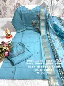 Fancy Evergreen Designer Outfit Viscose Kurti Pant Trabajo hecho a mano con Dupatta Compras en línea India a precio barato para la venta - Product Image 2