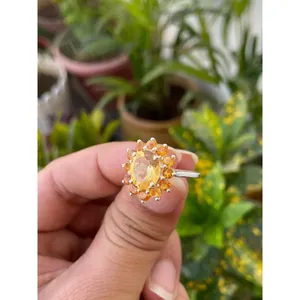 Flower Ring with Citrine Inlay 925 Sterling Silver Handmade Floral Gemstone Ring Wholesale Jewelry Supplier - Product Image 5