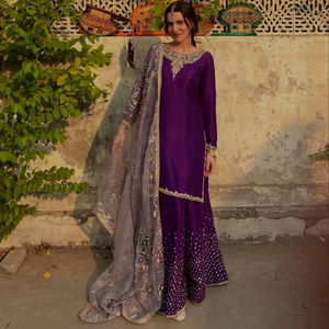 Exclusivo juego moderno de Salwar de 3 piezas con bordado de secuencia que incluye par Dupatta para fiestas bodas graduaciones Diwali - Product Image 1