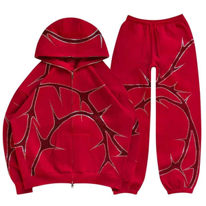 Survêtements unisexes personnalisés Streetwear avec strass imprimés, survêtements personnalisés avec logo, coupe ajustée, longueur genou, 100% polyester - Product Image 2