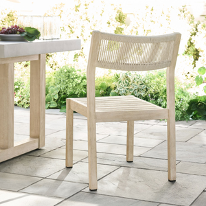 Silla lateral de comedor de teca sólida moderna para el hogar y el hotel, color gris lavado con respaldo de cuerda para uso en apartamentos - Product Image 6