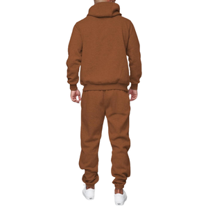 Ensemble survêtement en molleton marron pour homme avec logo personnalisé, sweat à capuche et pantalon de jogging, tenue décontractée d'hiver chaude en deux pièces, fabricant OEM - Product Image 3