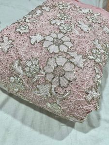 Tissu de broderie Georgette Viscose de qualité d'exportation indienne avec tissu de robe de désherbage à motif séquentiel - Product Image 3