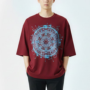 เสื้อยืดทรงบ็อกซี่สไตล์สตรีทสำหรับผู้ชาย ออกแบบพิเศษ แขนสั้น ผ้าฝ้ายคุณภาพสูง พร้อมโลโก้แบบกำหนดเอง - Product Image 2