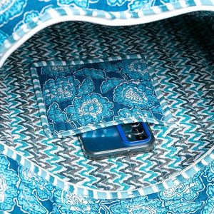 Blue Floral Handmade <b>Large</b> Quilted Cotton <b>Tote</b> <b>Bag</b> Vintage Eco-Friendly Zipper Customizable <b>for</b> Autumn Grocery Shopping <b>Travel</b> - Product Image 4