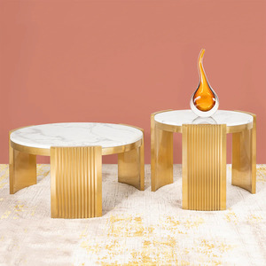 Luxury Marble <b>Round</b> Corner <b>Side</b> <b>Tables</b> <b>Gold</b> Base Marble Modern <b>Side</b> <b>Tables</b> for Home Living Room Accessory in Cheapest Price - Product Image 1