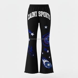 กางเกงบานสำหรับผู้หญิง260 GSM ผ้าสแปนเด็กซ์โพลีเอสเตอร์เนื้อนุ่มสีดำพิมพ์โลโก้ออกแบบได้ตามต้องการทั้งหมด - Product Image 6