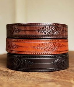 Nuevo cinturón de cuero grabado Floral hecho a mano a la moda, cinturón de vaquero occidental, cinturón de cuero para hombre, regalo para él - Product Image 5