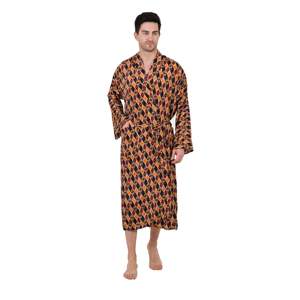 Boho Men's Soft Silk Kimono Elegant Yellow Black Hues Persian King Ikat Regal House <b>Beach</b> <b>Robe</b> 1 Piece - Product Image 1