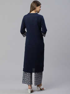 Conjunto de Kurta Recta de Algodón para Mujer, Corte Regular, Largo hasta el Tobillo, Secado Rápido, con Palazzo, Estilo Formal para Verano, en Tejido Slub y Cambric - Product Image 3