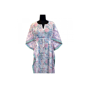 Dernier modèle Design Caftan Plus Size FreeSize Indien Main Bloc Imprimé Long Taille Libre Caftan Loungewear En Doux Voile de Coton à Vendre - Product Image 1