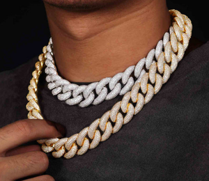 Collar de Plata de Ley con Dijes de Estilo Hip Hop con Moissanita VVS1, Pasa el Test de Diamantes, Cadena Cubana de Dos Tonos con Detalles - Product Image 2