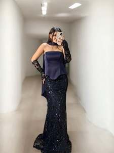 Vestido de Noche Personalizado para Mujer, Satinado, Manga Corta, Formal, para Boda, Hecho a Mano, Recto, Color Borgoña para Azul Marino, Tallas 36 38 40 42 - Product Image 3