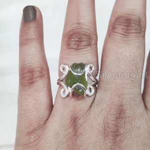 Rough Stone Jewelry Women's <b>Ring</b> Natural Peridot Gemstone August Birthstone Hippie Wire <b>Ring</b> Christmas 925 Sterling Silver <b>Ring</b> - Product Image 3