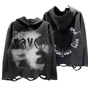 Gran oferta de ropa de calle, sudaderas con serigrafía personalizada, jerséis sólidos, sudaderas con capucha recortadas con dobladillo lavado ácido de gran tamaño para hombre - Product Image 1
