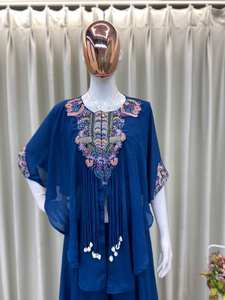 Conjunto de Top Kaftan y Pantalones Palazzo de Rayón de Seda Bordado de Primera Calidad Unity Luxure, Ropa Elegante de Fusión Étnica - Product Image 4