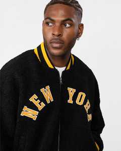 Blouson universitaire en laine et noir avec logo personnalisé pour hommes, col côtelé boutonné avec manchette Blouson bombardier de baseball Letterman College - Product Image 4