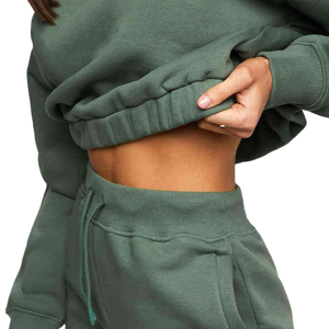 ชุดวอร์มผู้หญิงสำหรับฤดูหนาว ผ้าโพลีเอสเตอร์/คอตตอน ทรงขาบาน แต่งลายปักแบบดิสเทรส ล้างสีแบบแอซิดวอช พร้อมฮู้ด - Product Image 4