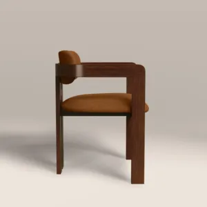 SINTERIOR WALNUT <b>BROWN</b> WOODEN FRAME, BLACK PU LEATHER UPHOLSTERED SEAT & BACKREST CURVED <b>DINING</b> <b>CHAIR</b> - Product Image 4