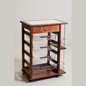 MASLEGNO Solid Beech Trolley with Drawer and Bottle Holder Modern Design <b>Plastic</b> <b>Wheels</b> for Everyday Use - Product Image 1