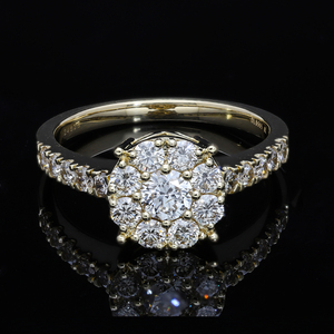 Anillo de Oro de 14K con Baño de Rodio y Diamantes Naturales de 1.13CTW, Diseño Floral con Halo, Centro Clásico Brillante con Detalles de Pavé de Diamantes - Product Image 3