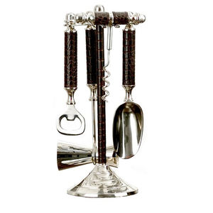 Juego de herramientas de barra de acero inoxidable y latón superlativo de 5 con asas de cuero sintético que contiene cuchara abridor de botellas colador de cuchara de hielo - Product Image 3