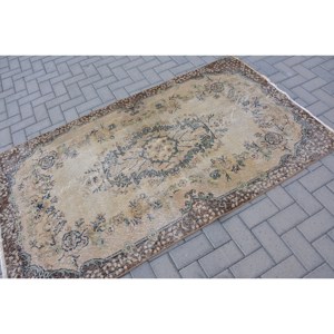 พรมตุรกีโบราณ3.8 x 6.6ft สีเบจสีน้ำตาลคลาสสิกพื้นที่ขนาดใหญ่การออกแบบเย็บปะติดปะต่อกันด้วยผ้าขนสัตว์ผ้าขนสัตว์สี่เหลี่ยมห้องโถงน้ำยางสำหรับห้องพัก - Product Image 2