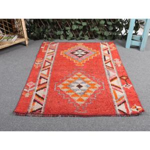2.5x3.3 ft Vintage Rug, Turkish Rug, <b>Red</b> Ikat <b>Wool</b> Rug - Product Image 4