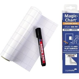 Film pour tableau magique Legamaster Magic-Chart 20x30cm 50m auto-adhésif 25 feuilles/paquet Polypropylène blanc 1 marqueur inclus - Product Image 1