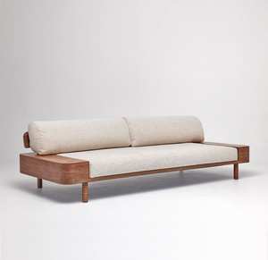 Sofá minimalista contemporáneo con un elegante marco de madera con bordes y asiento de tapicería suave para una elegancia moderna - Product Image 5