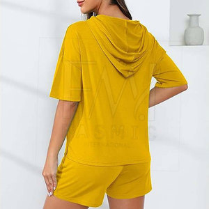 ชุดเสื้อมีฮู้ดแขนสั้นลำลองสำหรับผู้หญิงชุดเสื้อผ้า100% ผ้าฝ้ายสองชิ้นขนาดใหญ่พิเศษสำหรับฤดูร้อน - Product Image 3