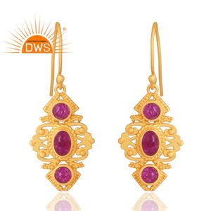 Última Venta de plata de ley 925 18K chapado en oro Aventurina natural Cuarzo rojo Pendiente de piedras preciosas Demi Fabricante de joyería fina - Product Image 1