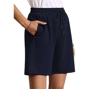 Shorts en coton éponge de qualité supérieure pour femmes fermeture à la taille élastique décontracté solide taille confortable en tissu polyester français - Product Image 4
