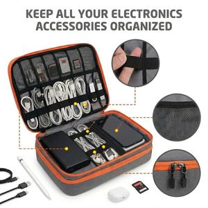 Sac de rangement numérique portable prêt à être expédié, organisateur de voyage double couche pour appareils électroniques, faible MOQ, logo personnalisé, pochette pour câbles - Product Image 3