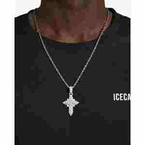 จี้รูปกางเขนประดับโมอิสซาไนต์ทรงปรินเซสคัท ทอง 14K ดีไซน์หรูหราสง่างาม - Product Image 3