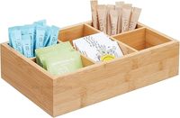 Boîte à thé carrée décorative en bois laqué brun naturel, 4 compartiments, organiseur de sacs, style européen, rangement multifonctionnel pour vaisselle