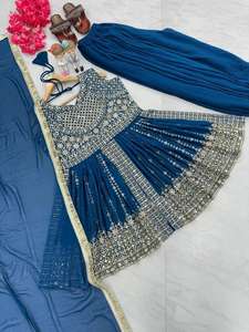 New Designer Heavy Embroidery Faux Georgette Indian Pakistani Clothing Super Hit Party Wear Top <b>Dhoti</b> <b>Salwar</b> Dupatta - Product Image 5