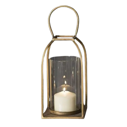 New Arrival Aluminum Casted Lantern With Glass Gold Colour Luxury Design Glass Candle Holders Lanterns And Candle Jars