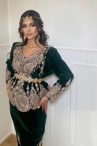 Belle bouteille-vert velours Net Karakou robe Zari broderie veste cristal verre perles pierre Dabka fête mariages soie lin - Product Image 2