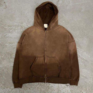 Ensemble de survêtement unisexe en molleton brun délavé antibactérien avec fermeture éclair et pantalon de jogging assorti, deux pièces, coton doux, décontracté - Product Image 3