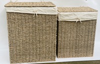 Paniers de rangement écologiques en bambou, jonc de mer, rotin et jacinthe tressés à la main, avec poignées, forme carrée, usage polyvalent - LTL