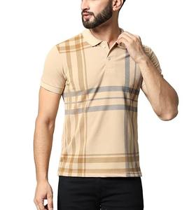 เสื้อยืดแฟชั่นสำหรับผู้ชายผ้าฝ้ายผสมลายตารางเสื้อโปโลมีแขนสั้นและชายเสื้อตรง - Product Image 1